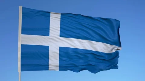 Looping flag for Shetland Islands on flag pole, blowing beautifully in the wind. Stock Footage 79786930
