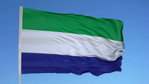 Looping flag for Sierra Leone on flag pole, blowing beautifully in the wind. Stock Footage 79798047