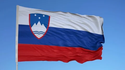 Looping flag for Slovenia on flag pole, blowing beautifully in the wind. Stock Footage 79787129