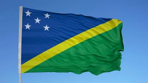 Looping flag for Solomon Islands on flag pole, blowing beautifully in the wind. Stock Footage 79792499