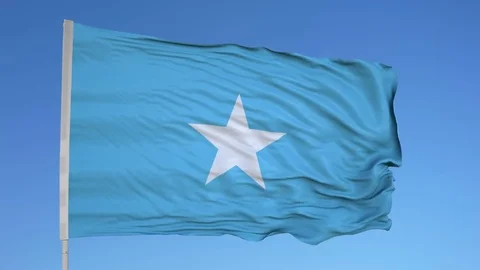 Looping flag for Somalia on flag pole, blowing beautifully in the wind. Includes Stock Footage 79787427