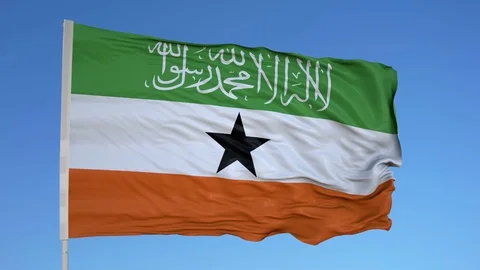 Looping flag for Somaliland on flag pole, blowing beautifully in the wind. Vídeo Stock 79795618