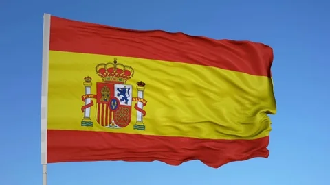 Looping flag for Spain  on flag pole, blowing beautifully in the wind. Includes Stock Footage 79786516