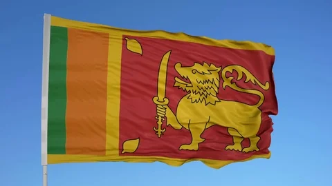 Looping flag for Sri Lanka on flag pole, blowing beautifully in the wind. Vídeo Stock 79800767