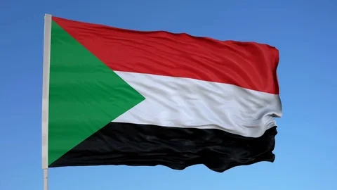 Looping flag for Sudan on flag pole, blowing beautifully in the wind. Includes Vídeo Stock 79790048