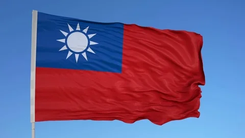 Looping flag for Taiwan on flag pole, blowing beautifully in the wind. Includes 動画素材 79796754
