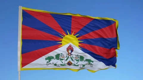Looping flag for Tibet on flag pole, blowing beautifully in the wind. Includes Stock Footage 79803515