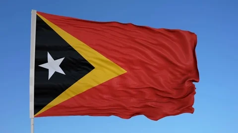 Looping flag for Timor Leste on flag pole, blowing beautifully in the wind. Stock Footage 79803137