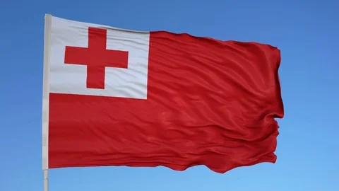 Looping flag for Tonga on flag pole, blowing beautifully in the wind. Includes Vídeos de archivo 79789870