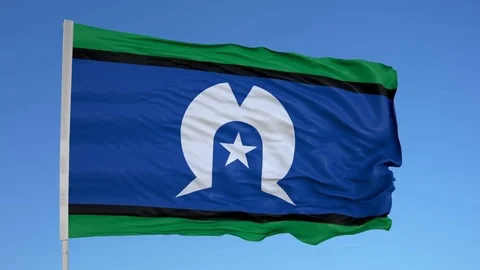 Looping flag for Torres Strait Islands on flag pole, blowing beautifully in the Stock Footage 79786127
