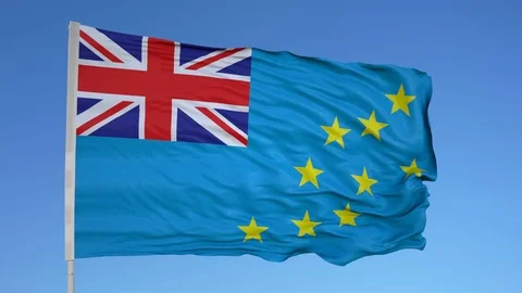 Looping flag for Tuvalu on flag pole, blowing beautifully in the wind. Includes Stock Footage 79785775