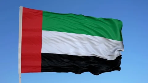 Looping flag for United Arab Emirates on flag pole, blowing beautifully in the Stock Footage 79801404