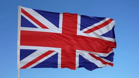 Looping flag for United Kingdom on flag pole, blowing beautifully in the wind. Stock Footage 79786613