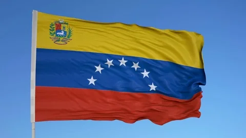Looping flag for Venezuela  on flag pole, blowing beautifully in the wind. Stock Footage 79795006