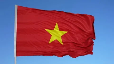 Looping flag for Vietnam on flag pole, blowing beautifully in the wind. Includes Stock Footage 79791279