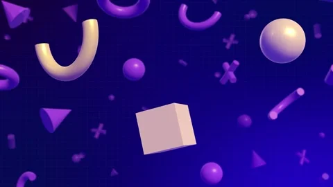 Looping Floating Glossy Purple and Cream 3D Geometric Shapes Stock Footage 327890239
