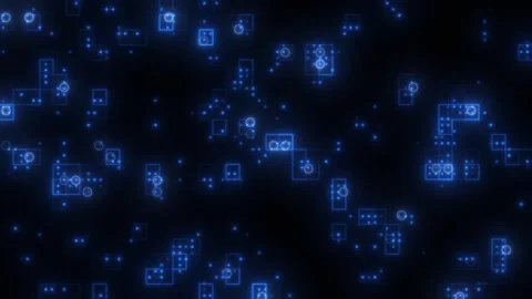 Looping glowing blue circuit board elements Video stock 345814494