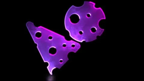 Looping glowing neon effect. Cheese cube icon. Black background. Stock Illustration