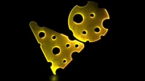 Looping glowing neon effect. Cheese cube icon. Black background. Stock Illustration