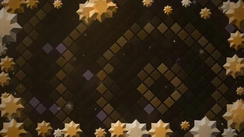 Looping Golden Rosette Border on Dark Geometric Mosaic Pattern Background Stock Footage 346114949