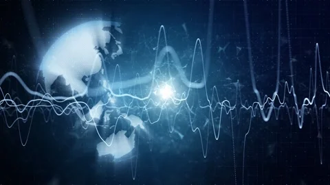 Looping graphs oscillation with shiny 3d earth globe animation Video stock 334807988