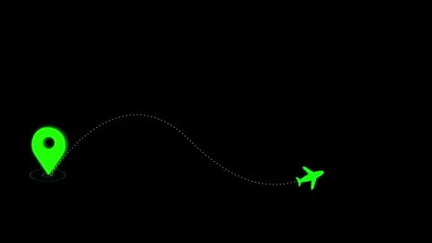 Looping green airplane flight path. Navigation travel journey location poin.. Stock Footage 313465877