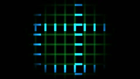 Looping green targeting grid pattern with blue flashing dashes and central Stock Footage 337669966