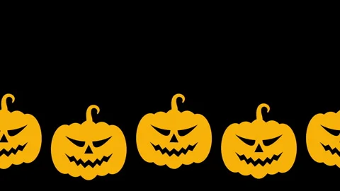 Looping Halloween animation of jack-o-lantern faces moving on a black background Stock Footage 318923770