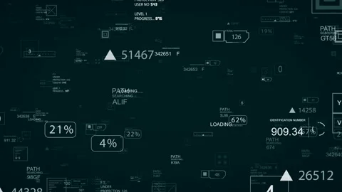 Looping HUD elements digital zoom in animation tunnel. Video stock 95787123