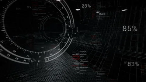 Looping HUD elements in futuristic Sci Fi 3D tunnel. Stock Footage 154262031
