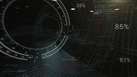 Looping HUD elements in futuristic Sci Fi 3D tunnel. Stock Footage 154298157