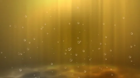 Looping light rays and rising bubbles from a murky seabed Video stock 345814812