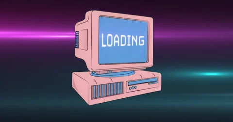 Looping load sequence driving pastel pink PC showing LOADING text indicating Stock Footage 315746453