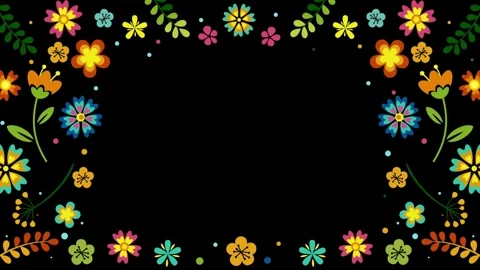 Looping mexican floral frame with vibrant colors on black background motion.. Stock Footage 345613177