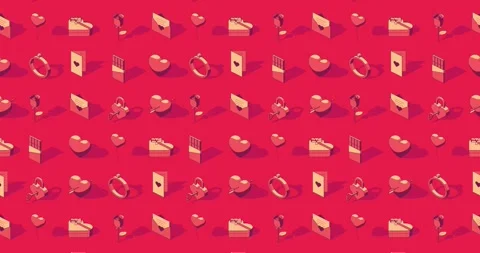 Looping motion background of red Valentines day themed isometric icons Stock Footage 326837388