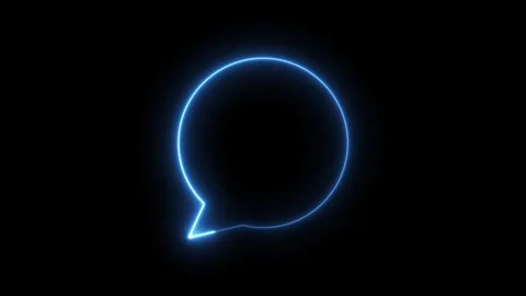 Looping neon blue speech bubble animation appearing on a black background, .. Stock Footage 318141897