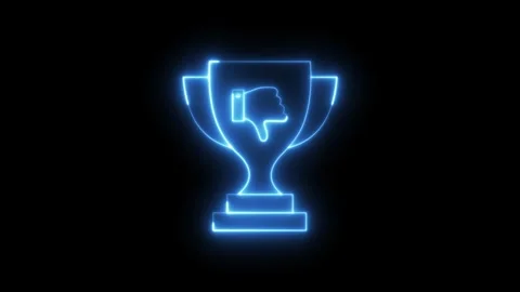 Looping neon blue trophy with thumbs down symbol animation on black backgro.. Stock Footage 318385998