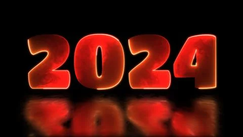 Looping neon glow effect 2024 new year icons, black background. Stock Illustration