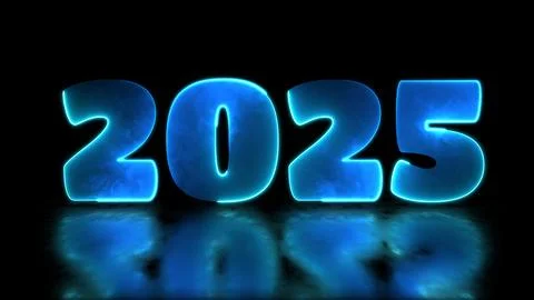 Looping neon glow effect 2025 new year icons, black background. Stock Illustration