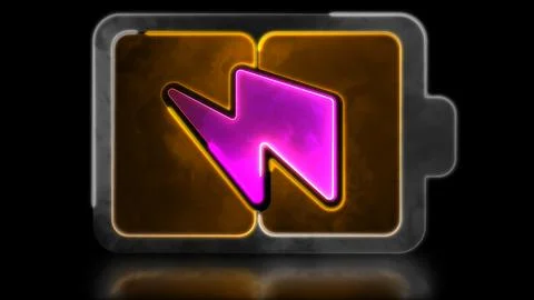 Looping neon glow effect Battery charger icon, black background Stock Illustration