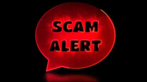 Looping neon glow effect Beware spam scammer icon, black background Illustrazione stock