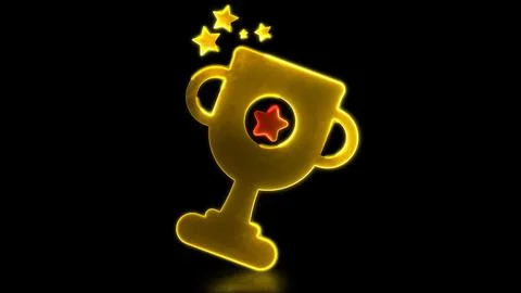 Looping neon glow effect Champion trophy icon, black background Stock Illustration