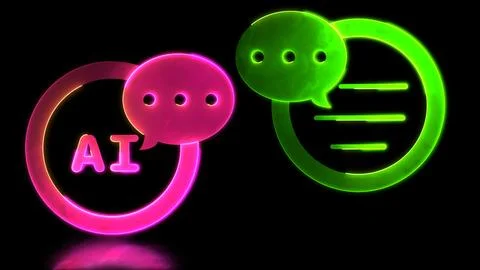 Looping neon glow effect Chat with AI, black background Stock Illustration