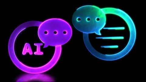 Looping neon glow effect Chat with AI, black background Illustrazione stock