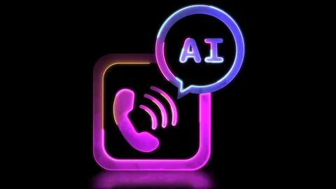 Looping neon glow effect Chat with AI, black background Stock Illustration