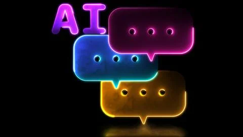 Looping neon glow effect Chat with AI, black background Stock Illustration