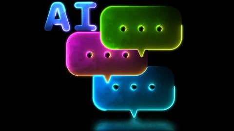 Looping neon glow effect Chat with AI, black background Stock Illustration