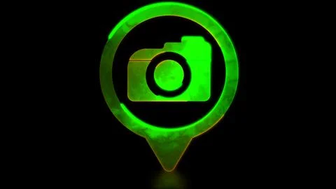 Looping neon glow effect Check-in photo icon, black background 스톡 일러스트