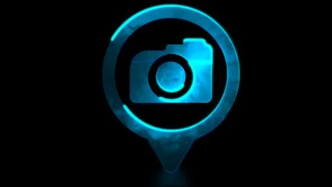 Looping neon glow effect Check-in photo icon, black background 스톡 일러스트