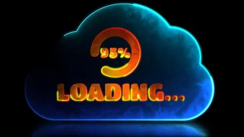 Looping neon glow effect Cloud loading icon, clean energy, black background Stock Illustration